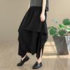 DIMANAF 2026 Summer Beach Plus Size Solid Black Long Pants Women Elastic Waist Loose Vintage Casual Trousers Skirt Pants Bottoms