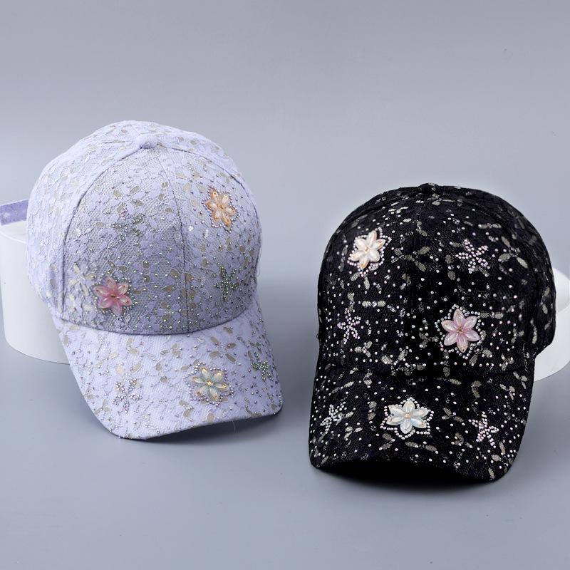 New Rhinestone Butterfly Flower Baseball Cap Women's Spring and Summer Breathable Lace Fashionable and Elegant Curved Brim Cap Batch