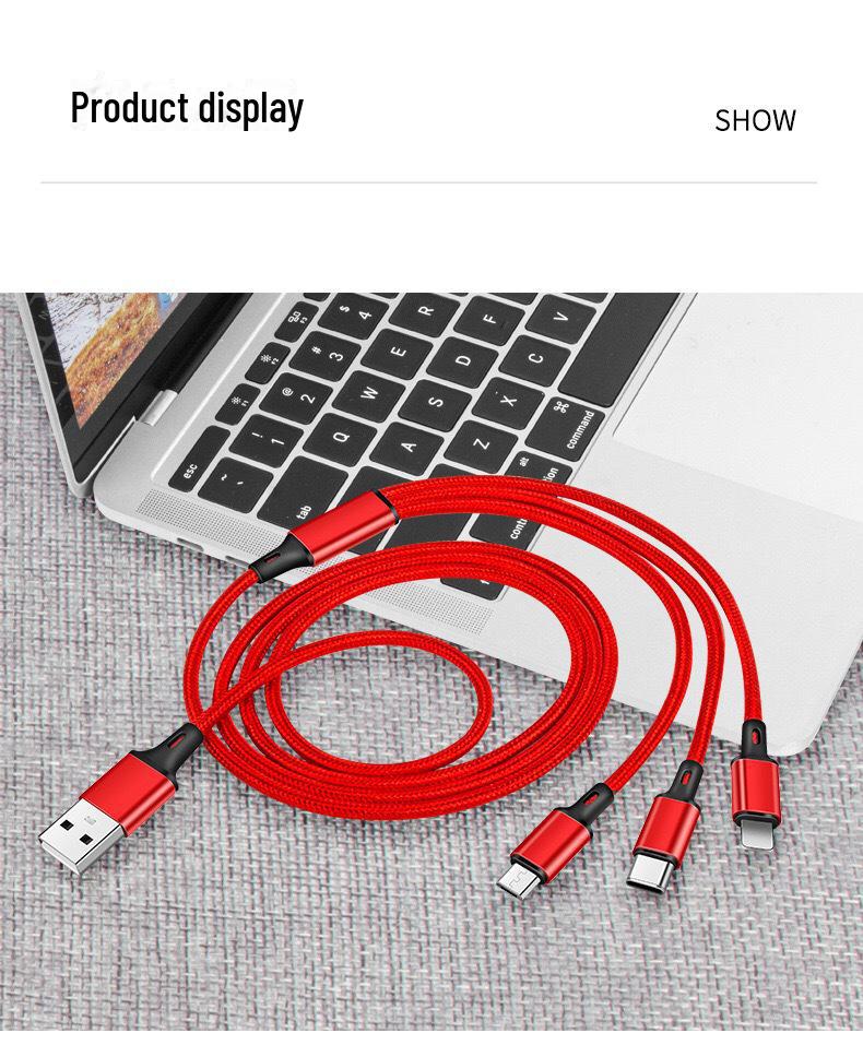 

Светящийся кабель 3-в-1 для быстрой зарядки: Красочный дизайн стримера в стиле Маркиз braided one-to-three