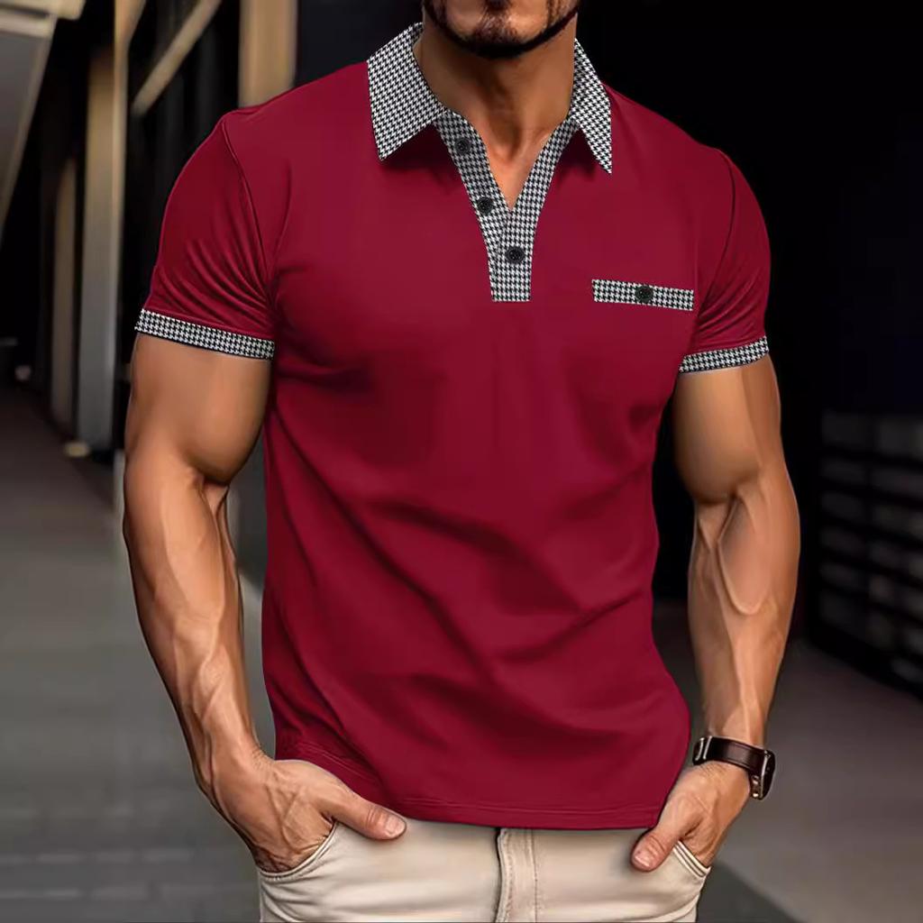 Polo d'été décontracté à manches courtes et revers en chintz pour homme, avec fausse poche