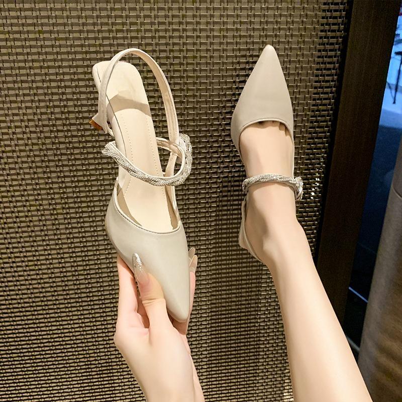 Fashion French Pointed Toe High Heels Women's Stiletto Summer New Temperament One Word Strap Premium Versatile Fashion Sandals