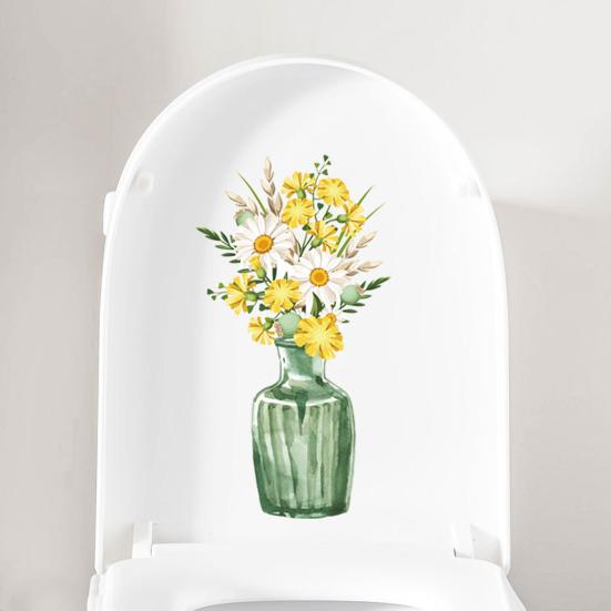 Kreativa väggdekaler för krukblommor Vattentät PVC självhäftande dekaler Vinylkonstdekoration Avtagbara toalettlockklistermärken Badrum Keramik