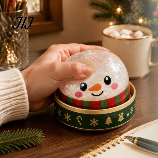 Stress Reducing Desk Accessories Christmas Bun Squeeze Toy with Steamer, Soft Sensory Fidget Toy, Cute Fun Stocking Stuffers Slow Rising TPR Glitter,