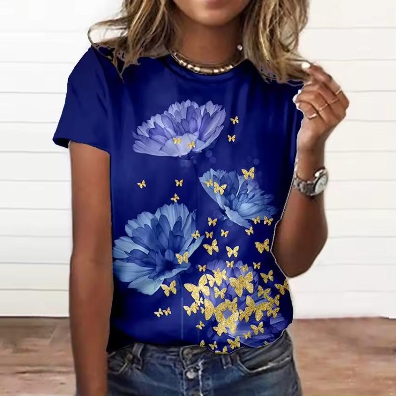 

Women S T-Shirt 3d Floral Print Tee Large Size Tops Woman Clothing Everyday Female Top Women Short Sleeve T Shirt S
