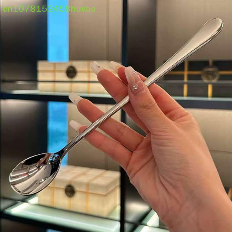 1 Pc Stainless Steel Round Spoon Net Red Golden Dinner Long Handle Stirring Dessert Spoons For Kitchen Accessories Gadgets