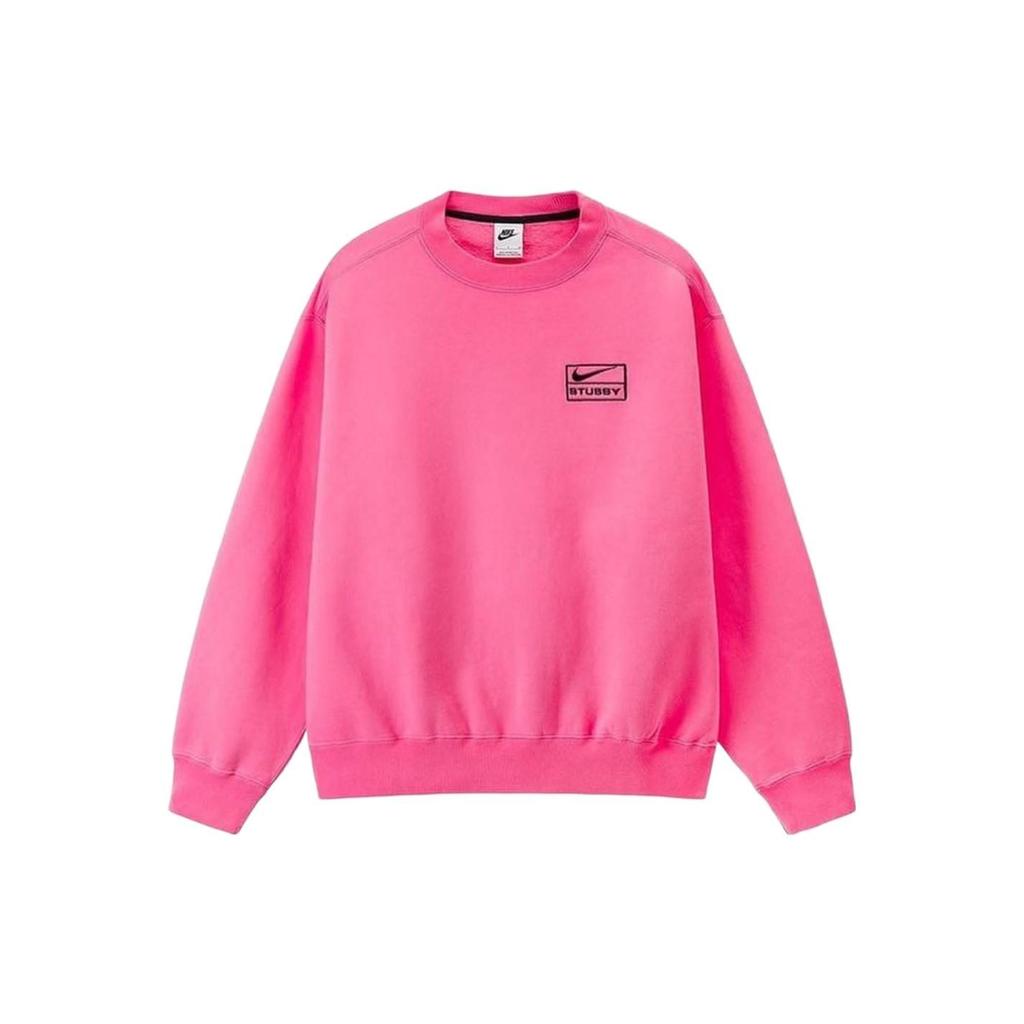 Nike X Stussy FW22 Logo Print Crew Neck Long Sleeved Thickened And Fleece Lined Sweatshirt Asia Version Unisex Pink DO5311-670