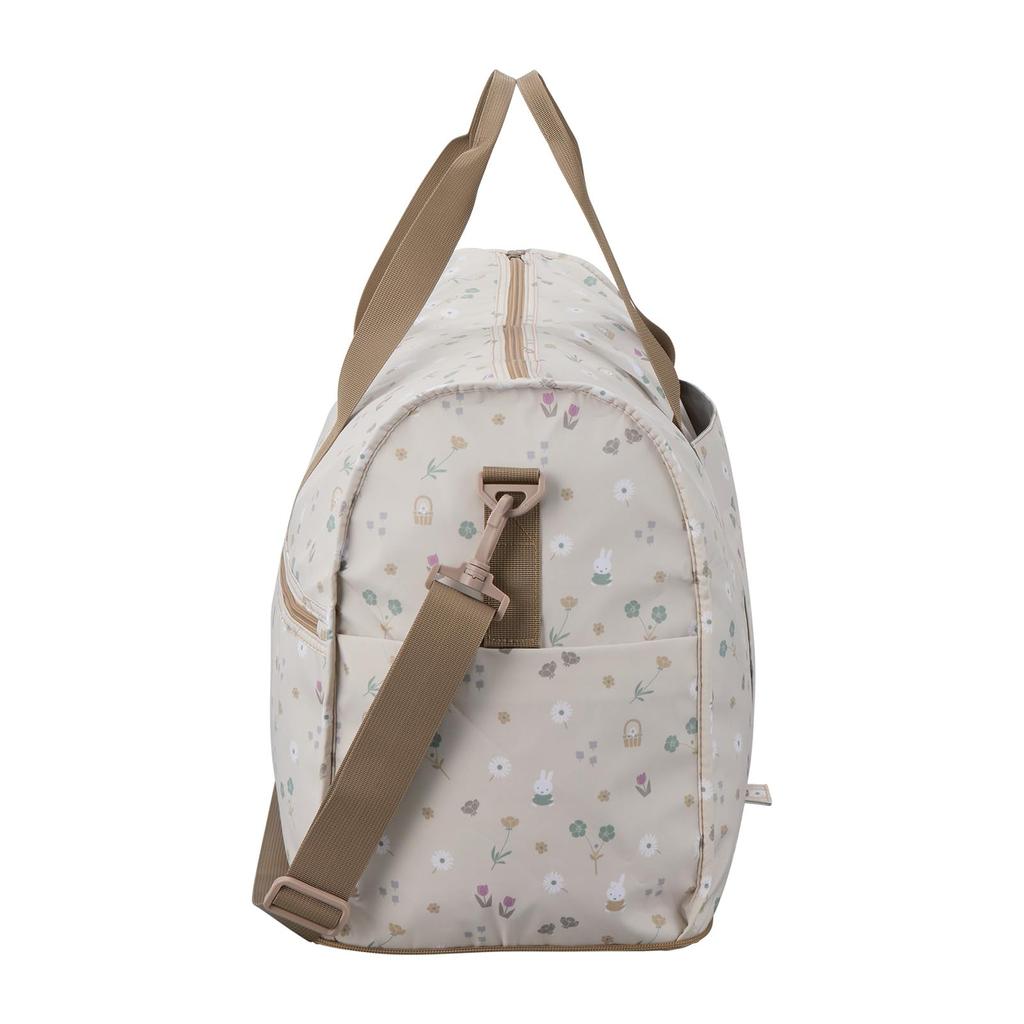 Folding Boston Bag, Large, Miffy HPL0004, B272. Greige Small Flowers