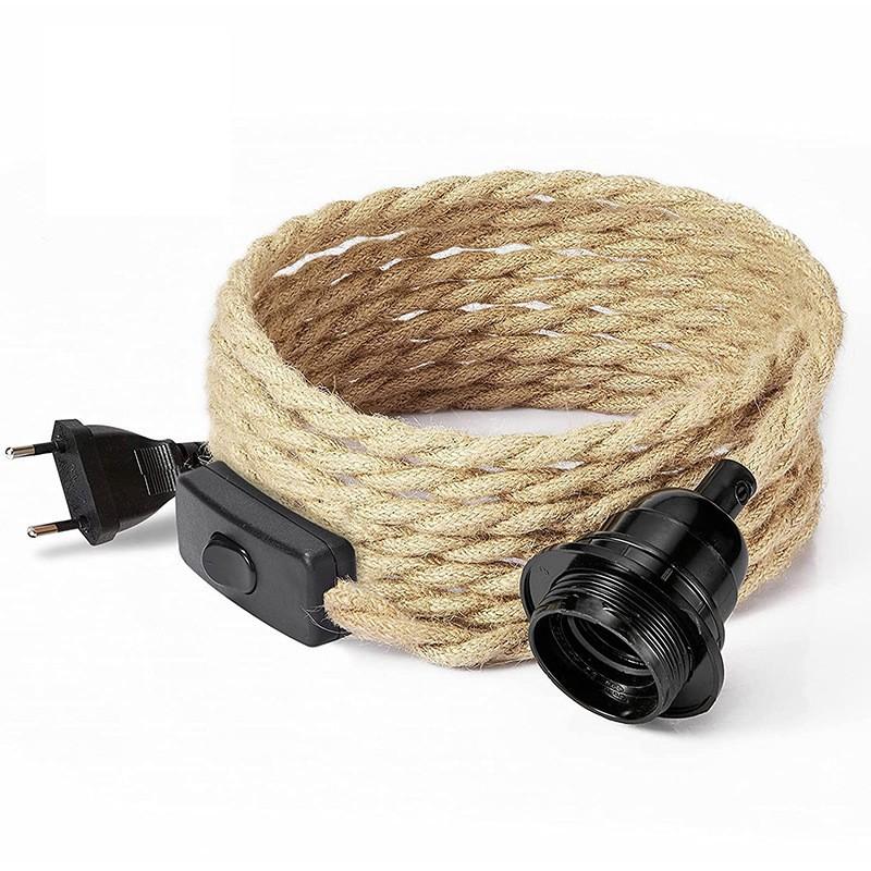 Vintage Pendant Lights 4.5m Hemp Rope Suspension Lamp E26 E27 Socket Hanging Light with Switch for Indoor Lighting