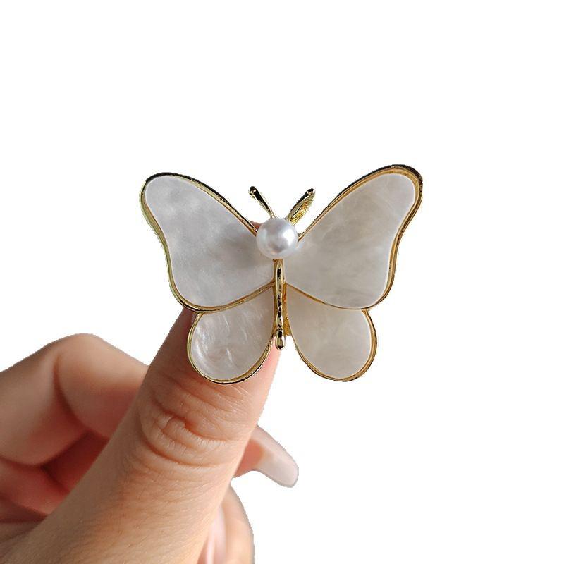 White Butterfly Brooch - Anti-Wardrobe Malfunction Pin with Mother-of-Pearl Finish, Ready Stock Clothing Accessory.