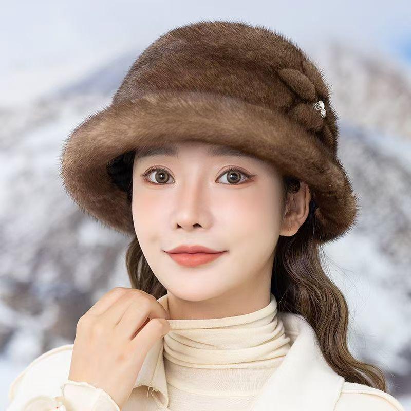 Women's Hat New Faux Mink Fur Hat - Women's Winter Hat Versatile Warm Ear Protection Stylish Top Hat Faux Fur Windproof Snow Hat
