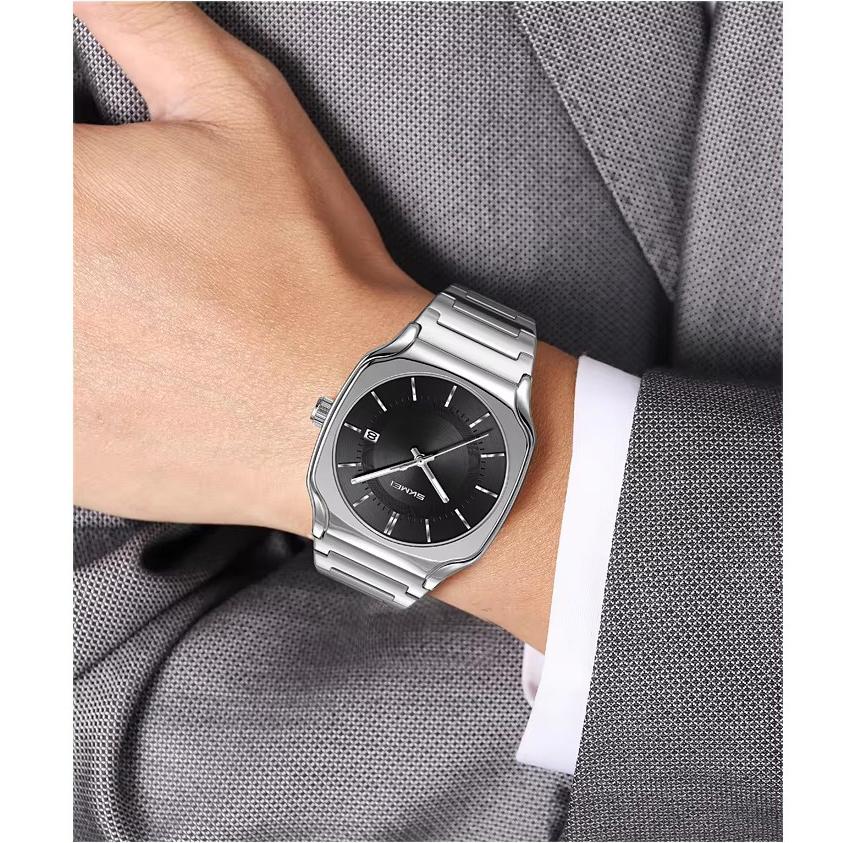 Mens Wristwatch Square Quartz Watches Waterproof, Date Function, Stainless Steel Band & Buckle