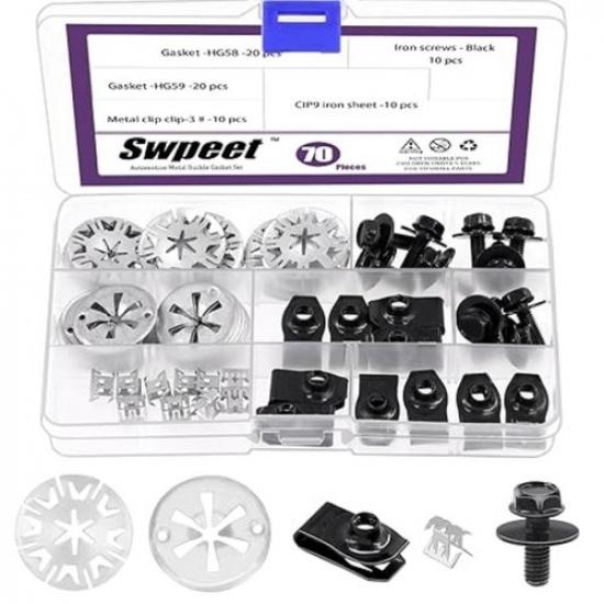 70Pcs Exhaust Heat Shield Clips Metal Locking Star Washers with U-Clip and S