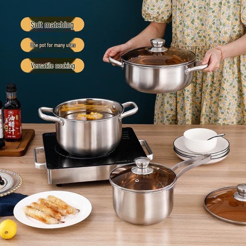 3-Piece Stainless Steel Cookware Set with Milk Pot