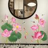 Adesivo de parede estilo chinês lótus padrão decoração simulação planta decalque da parede pvc adesivo decoração do quarto