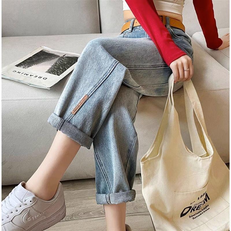 Джинсы-гаремы прямого кроя с высокой посадкой светлого цвета для женщин - Коллекция весна/лето 2025 L светло-синий