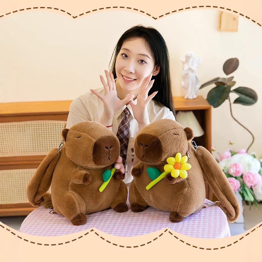Trendy Capybara Plush Backpack for Girls: Stylish Student & Shopping Bag