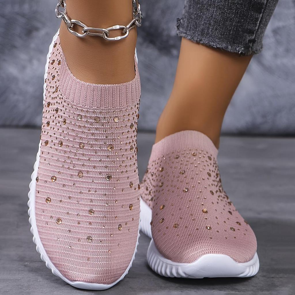 Scarpe da passeggio da donna, traspiranti, leggere, comode, con decorazioni in strass