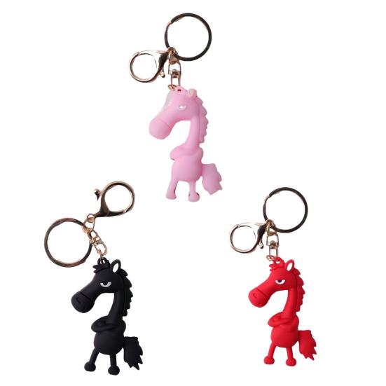 Keychain Pendant 3D Cartoon Horse Design Key Chain with Metal Ring Multifunctional Keychain Gift Accessory