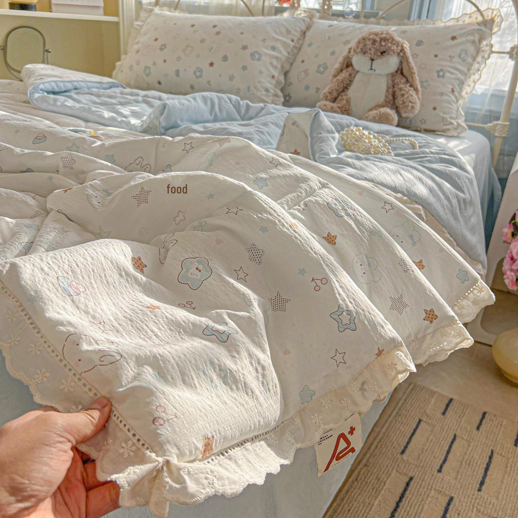 Pure Cotton Lace Summer Quilt Set - Free Shipping, Machine Washable, Available In Single and Double Sizes for Spring, Autumn, or Thin Summer Use.