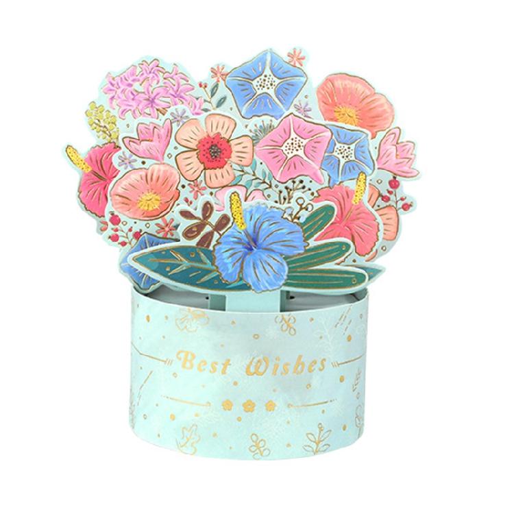 Flowers Card with Envelope 3D Bouquet Greeting Cards for Thank You синий