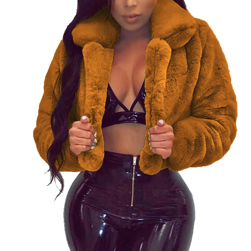 Fashion Women Coat Fleece Turn-down Collar Faux Top Short Loose Coat
