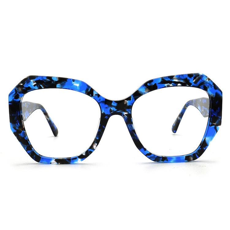 Luxury Reading Glasses For Women High Quality Polygonal Frame Retro Blue Print Optical Prescription Eyeglasses