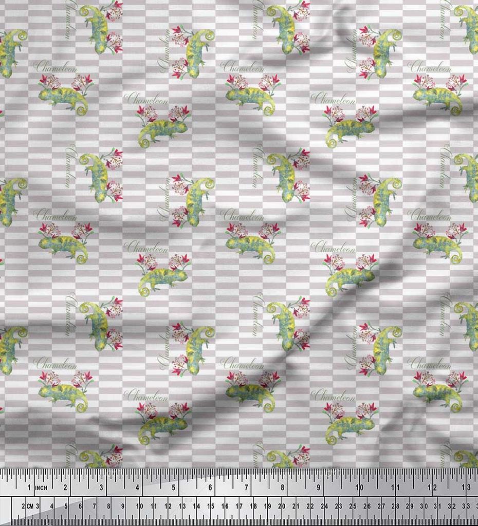 Soimoi Blauer Japan Krepp Satin Stoff Blumen- & Chamäleon Reptilien Druck Nähstoff Meter 42 Zoll