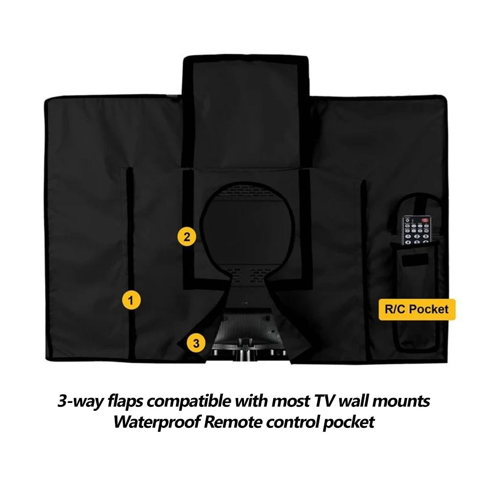 1pc Black Waterproof TV Cover for Outdoor Use - Durable Fabric, Drawstring Closure, Compatible with Most Mounts and Stands