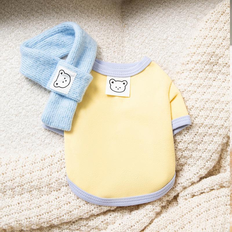 Pet dog autumn and winter macaron collar bear bottoming shirt scarf small dog two-legged sweater dog clothes