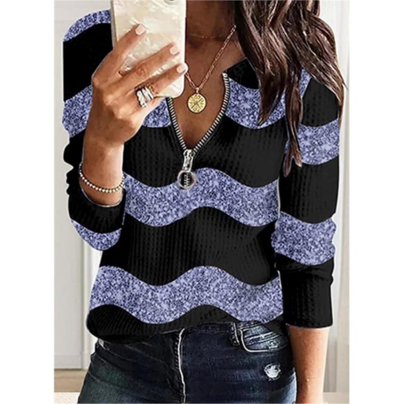 

Осенний топ с V-образным вырезом на молнии, с длинным рукавом и принтом, повседневный, женская рубашка, модные свободные блузки и топы для женщин 5XL