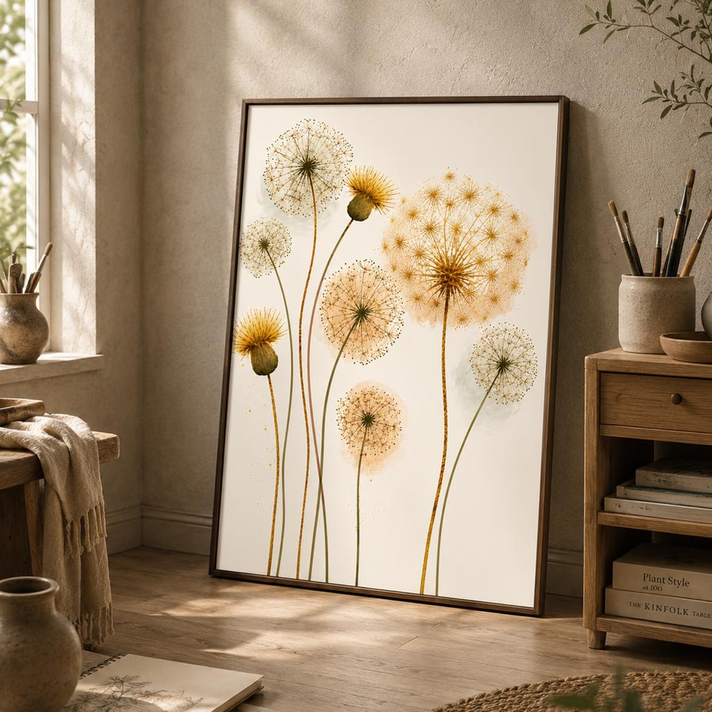 Nordic Dandelion Wall Art Gold Botanical Canvas Painting Poster Print Bedroom Living Room Decor