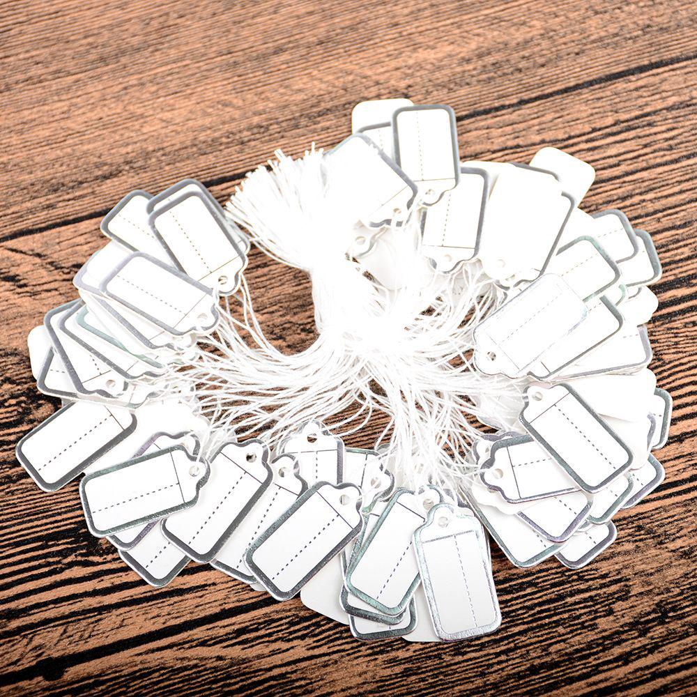 100pcs Blank Price Label Tags String Tie Watch Jewelry Display Merchandise Price Label Paper Cards Rectangular Price Tag