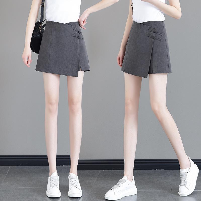 

Women s High-Waist A-line Culottes with Frogged Buttons - Irregular Slit Summer Design 2024 XS