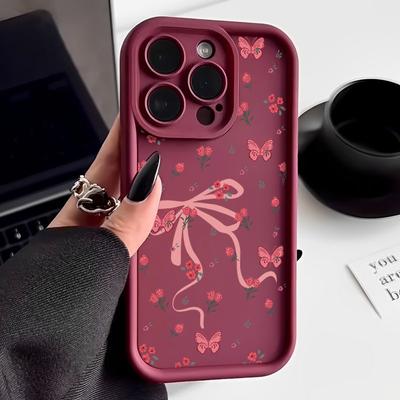 INS Cute Pink Bowknot Soft Phone Case For iPhone 16 15 14 Pro Max 11 12 13 Pro 16E XR 15 Plus Shockproof Silicone Cover Fundas