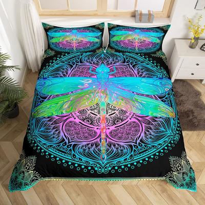Juego de Funda Nórdica de Libélula Bohemia Suave Cómodo Ropa de Cama Funda Nórdica Juego de Tres Piezas