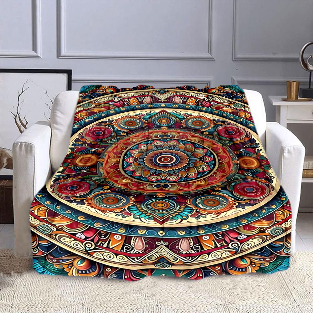 Colorful Mandala Pattern Design Patterned flannel blanket perfect for the bedroom living room, sofa, or a little nap