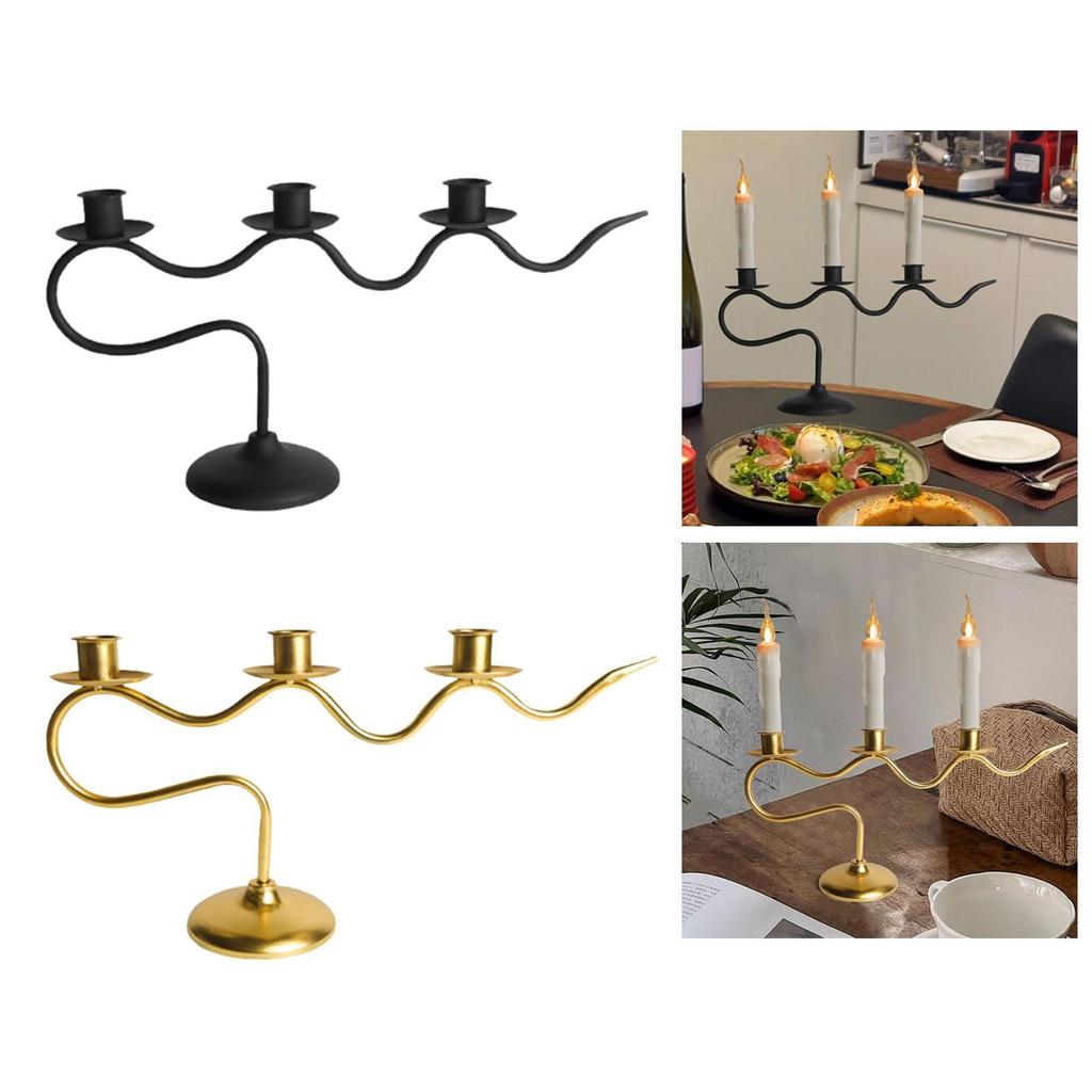 Iron Candle Holder Candelabra Home Candles Stand Fireplace 3 Arm Candlestick