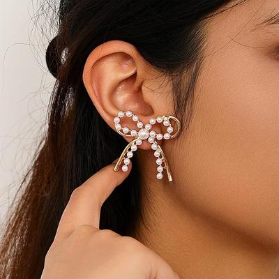 Bow Earrings for Women Trendy Stuff Cute Bow Pearl Drop Dangle Earrings Bowknot Stud Wedding Party Daily Jewelry Accessory Gifts Valentines Day Gifts