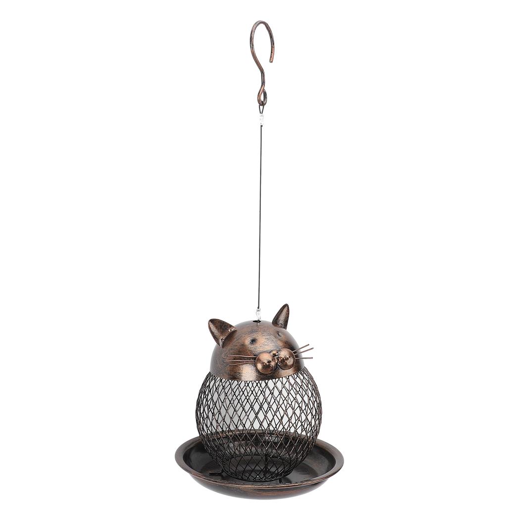 Hanging Bird Feeder for Outdoor Iron Squirrel Proof Retro Cat Shaped Metal Mesh Wild Bird Feeder for Garden Decor