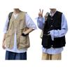 Men Cargo Waistcoat Sleeveless Single Breasted Multi Pockets Design One Tone Athletic Vest Outdoor Use Street Wear