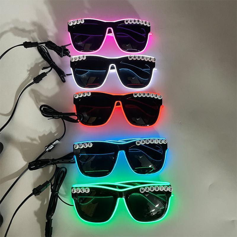 Wireless Led Just Married Glasses Wedding Bridal Shower Favors Glasses Set El Heart Shaped Sunglasses For Lovers Couple