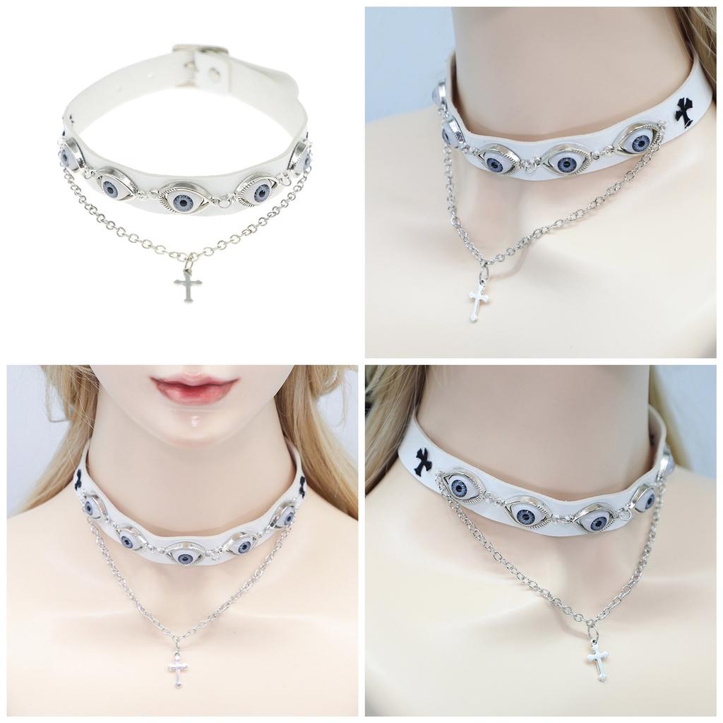 Eye of the Demon Choker Necklace Unique Horror Themed Evil Eye Choker Durable PU and Alloy Neckband for Parties