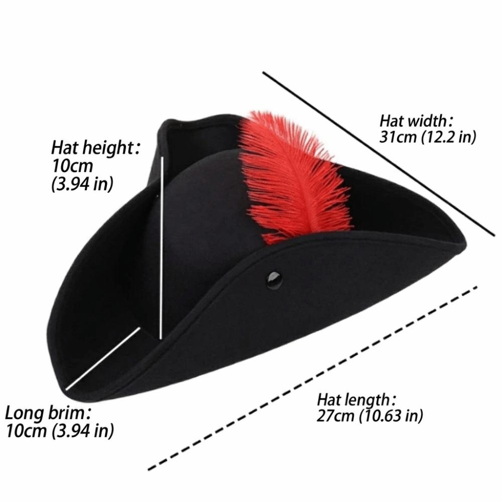 Feather Decorated Pirate Captain Hat Wide Brim Medium-Short Brim Costume Hat Soft Inner Lining Classic Retro Pirate Feathers Hat