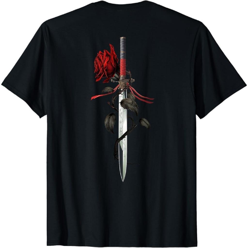 QuKaN Rose Swords Backprint Edgy Aesthetic T-Shirt