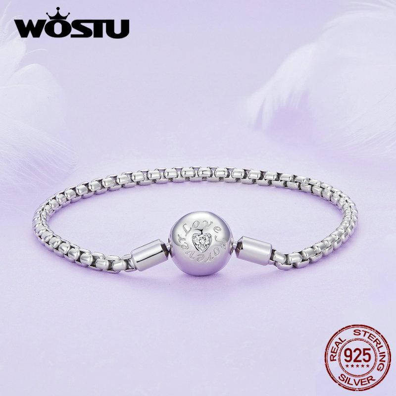 WOSTU 925 Sterling Silver Infinite Love Basic Charm Bracelet Pave Setting CZ for Women Beads and Pendant Charms DIY Jewelry