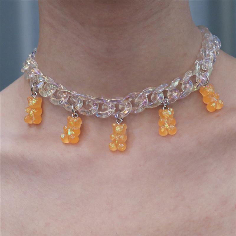 Shining Acrylic Handmade Candy Color Cute Judy Cartoon Bear Charm Necklace For Women Girl Daily Jewelry Party Gifts