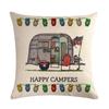 Happy Campers Peach Skin 2D Print Cushion Cover Retro Caravan RV Decorative Pillowcase for Outdoor Travel Camping Trailer Decor