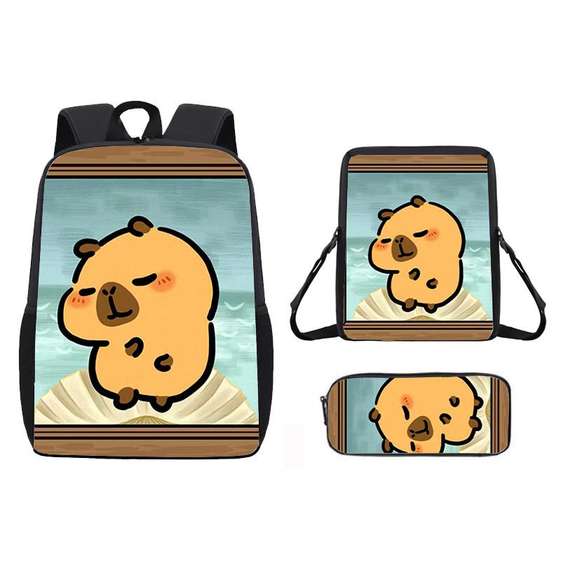 Ice Doughnut Cubes Capybara Cute Cartoon Pattern Backpack Three Piece Set