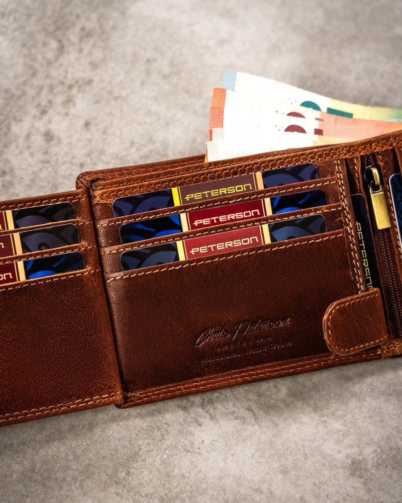 Large men's leather wallet with zodiac embossing - Peterson