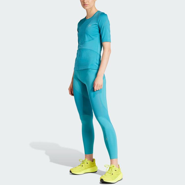 Adidas X Stella McCartney Kollaboration Buchstaben-Logo Print Enganliegende Fitness-Leggings Damen Leggings Golfblau IA1510